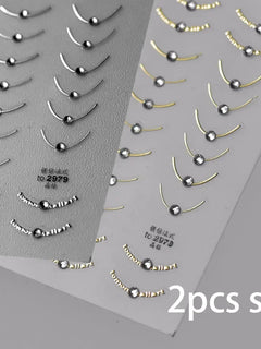 2pcs Set French Tip Nail Stickers Diamond Line 5D Gold Silver French Line Nail Art Stickers Crystal Curve Wave Strips Slider2028