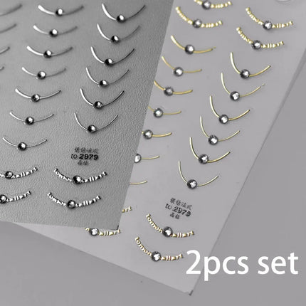 2pcs Set French Tip Nail Stickers Diamond Line 5D Gold Silver French Line Nail Art Stickers Crystal Curve Wave Strips Slider2028