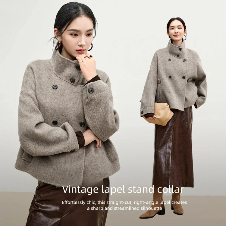 SENTUBILA 100% Wool Winter Jackets for Women Short Coats 2026 Stand Turtleneck Unlined Wool Outerwears Female Clothes W44O56626