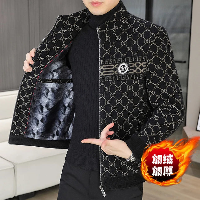 Autumn Winter Men's Trendy Korean Style Casual Woolen Coat Thickened For Warmth High-End Feel Overcoat Jacket