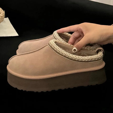 Tasman Winter Warm Wool Women's Tazz Classic Ultra Mini Platform Slippers Thick Sole Genuine Leather And Fur Snow Boots