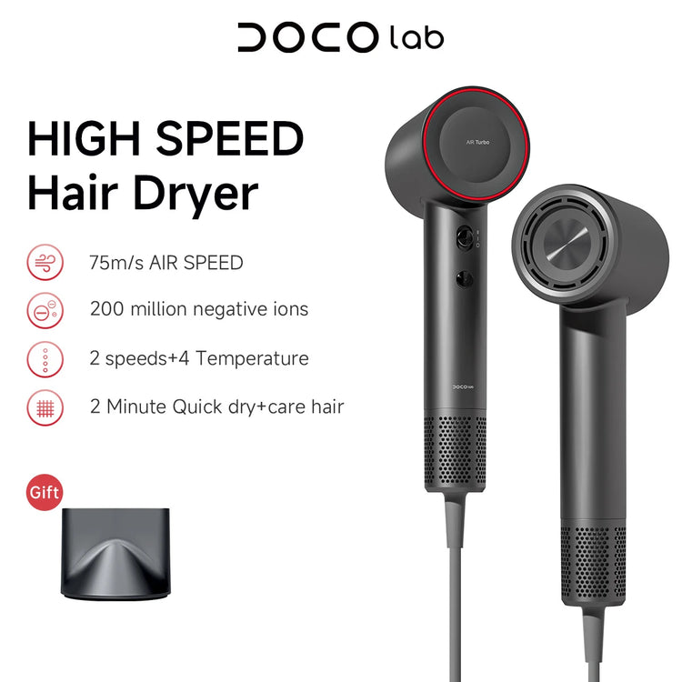DOCO Hair Dryer 75m/s High Speed 200 Million Negative Ions Hair Care 110000 Rpm Professional Lightweight Home Travel Gift