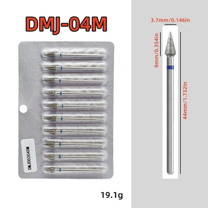10Pcs/set Diamond Nail Drill Bit Set Nail Diamond Milling Cutter for Manicure 3/32" Burr Electric Nail File Cuticle Remover Tool 2028