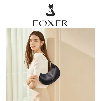 FOXER Brand Women's Shoulder Bag Soft PU Leather Female Handbag Simple Daliy Half-moon Bag Large Capacity Purse New Year Gift