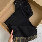 Y2K Jeans da donna americani a vita alta con stampa leopardata nera, bordo arrotolato, gamba larga, pantaloni estivi larghi con punto a contrasto
