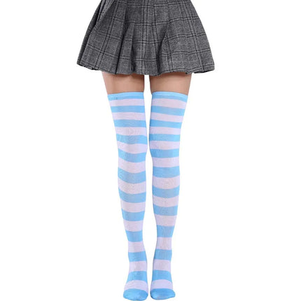 Moda ragazze carine coscia alta nero bianco a righe sopra il ginocchio calzini lunghi scaldamuscoli Lolita calze gotiche per donne sexy