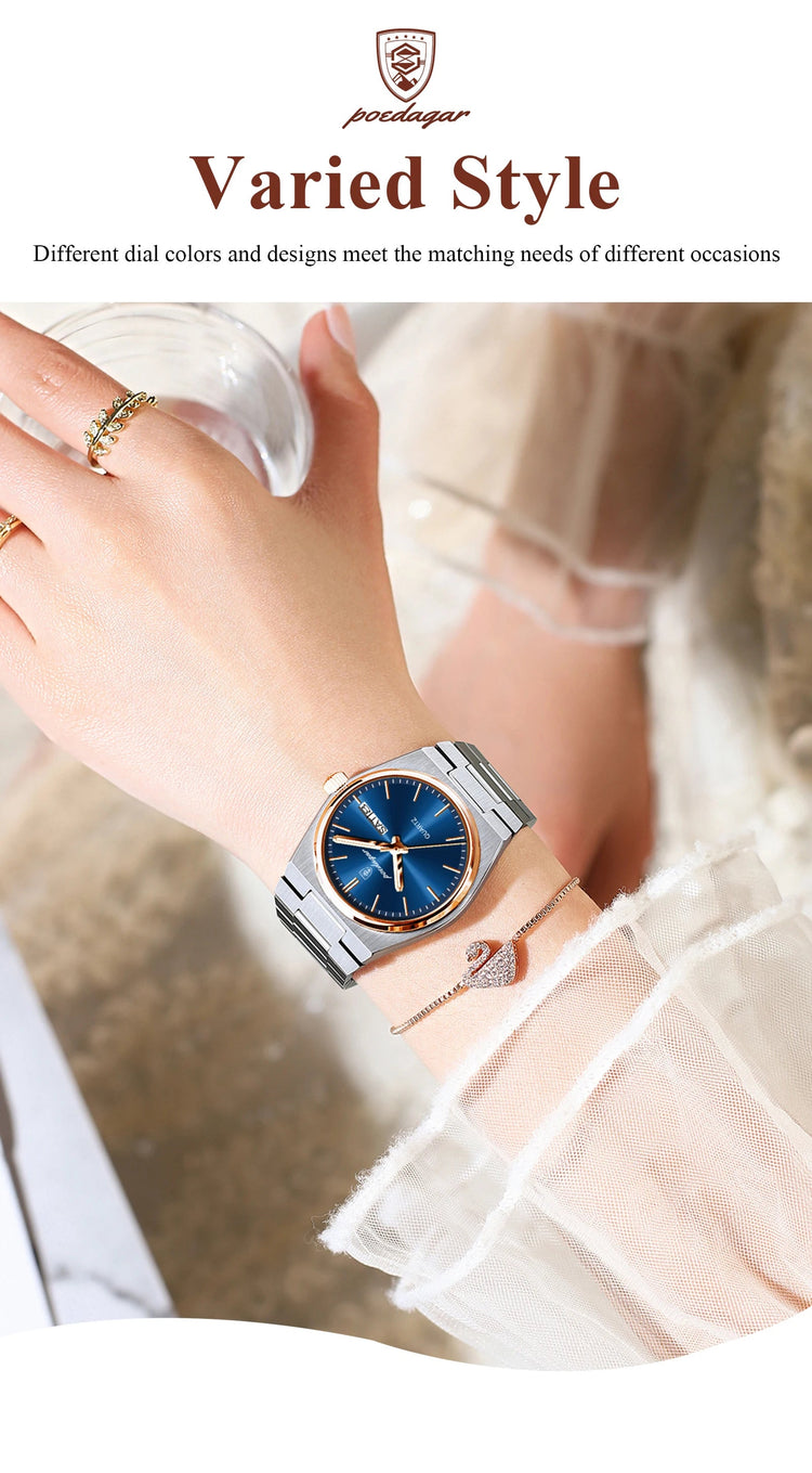 POEDAGAR Orologio da donna alla moda Orologio da polso da donna di lusso luminoso impermeabile in acciaio inossidabile Data settimana Orologi al quarzo da donna Reloj platinumshop