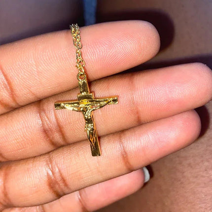 Christian Jesus Cross Necklace For Women Men Stainless Steel Chains Choker Religion Cross Pendants Jewelry Prayer Baptism Gifts PlatiNum