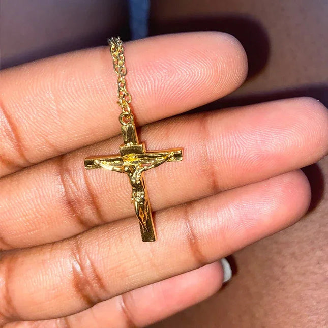 Christian Jesus Cross Necklace For Women Men Stainless Steel Chains Choker Religion Cross Pendants Jewelry Prayer Baptism Gifts PlatiNum