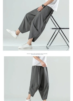 Pantaloncini Estivi da Uomo Stile Cinese Harajuku, Pantaloni Harem Oversize, Pantaloni Vintage Traspiranti a Tinta Unita, Lunghezza al Polpaccio