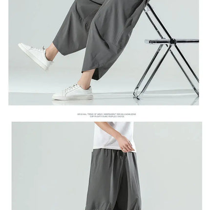 Pantaloncini Estivi da Uomo Stile Cinese Harajuku, Pantaloni Harem Oversize, Pantaloni Vintage Traspiranti a Tinta Unita, Lunghezza al Polpaccio