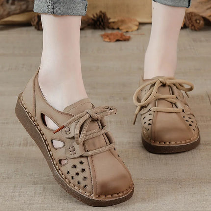 Women's Leather Slip-on Sandals 2026 New Style, Women's Thick Sole Sandals, Retro Mom Style Shoes with Holes, Women's Luxury Sandals