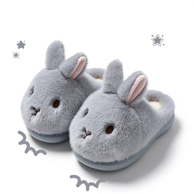 Women's Cute Rabbit Cotton Slippers Autumn and Winter Cartoon 3D Bunny with Plush Insulation, Thick Bottom, Home Plush Slippers