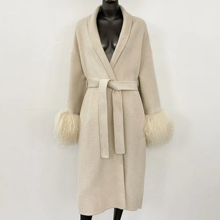 High End Double-sided Wool Strapping Real Wool Fur Coat Women's Removable Cuffs Fox Fur Temperament Cashmere Short Jacket