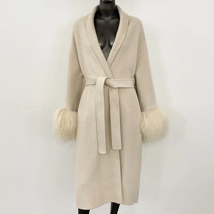 High End Double-sided Wool Strapping Real Wool Fur Coat Women's Removable Cuffs Fox Fur Temperament Cashmere Short Jacket