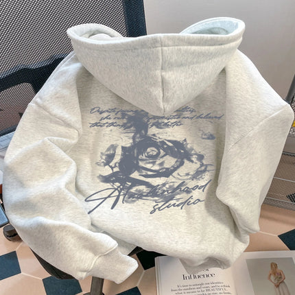 Dark Aesthetic Smoky Rose Back Print Hoodie Unisex Oversized Letter Graphic Daily Wear Pullover Tops