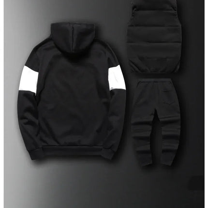 3 Pieces Set Hoodies+Vest+Pants Casual Men's Track Suit Clothing Coats Winter Thick Warm Tracksuit for Men Printed Mens Set Vest