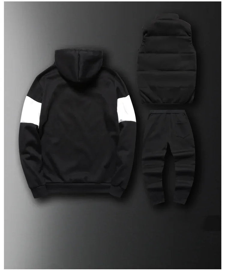 3 Pieces Set Hoodies+Vest+Pants Casual Men's Track Suit Clothing Coats Winter Thick Warm Tracksuit for Men Printed Mens Set Vest