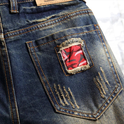 Men Ripped Short Jeans Summer Cotton Knee Length Shorts Breathable Vintage Denim Pants Painted Graffiti Streetwear Cargo Jeans PlatiNum
