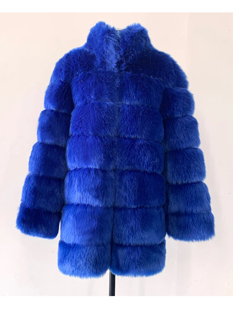 ZADORIN Winter Outerwears Furry Faux Fur Coat Women Stand Collar Long Sleeve Fake Fur Jacket Fur Coats fourrure abrigos mujer
