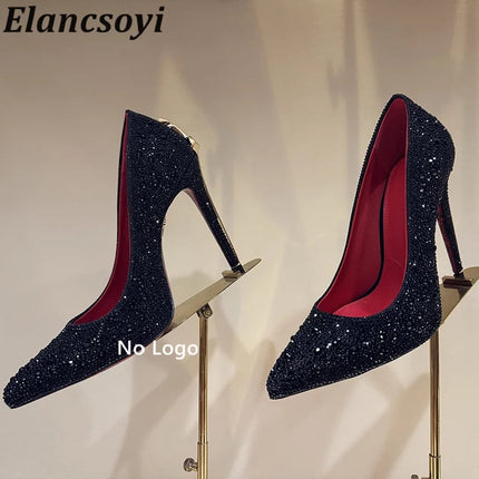 Vendita calda Scarpe da banchetto Décolleté da donna Scarpe eleganti con tacco alto in metallo Scarpe da ballo in pelle nera Scarpe da festa sexy autunnali per donna platinumshop