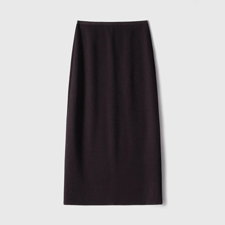 Birdtree Cashmere Silk Blended Skirt For Woman,Elastic Waist Long Skirts,Rear Slit,Commuting Style,2025 Autumn Winter D5N418JF PlatiNum