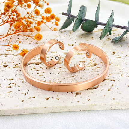 Set Bracciali e anelli in rame puro per donna Uomo Polsino semplice Braccialetti magnetici Artrite Salute Gioielli in rame massiccio platinumshop