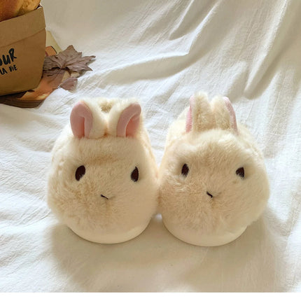 New Cute 3D Rabbit Furry Slippers Women Winter Warm Plush Closed Back House Shoes Non Slip Bunny Indoor Flip Flops Home Slipper