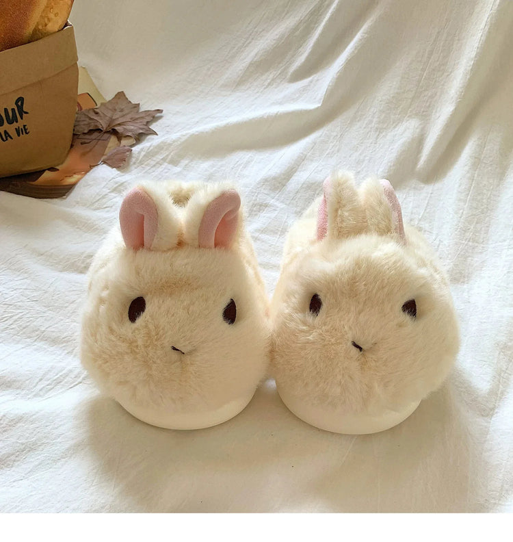 New Cute 3D Rabbit Furry Slippers Women Winter Warm Plush Closed Back House Shoes Non Slip Bunny Indoor Flip Flops Home Slipper