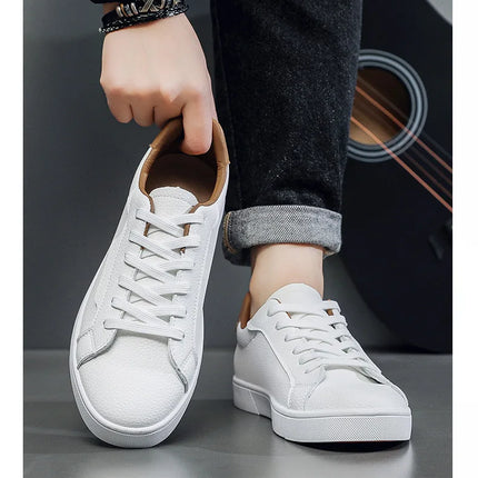 2026Mens Board Shoes Classic Lace Up Lightweight Breathable Casual Leather Sports Shoes Daily Comfortable Male Business Sneakers