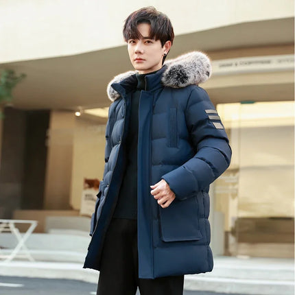 Windproof Breathable Thick Padded Down Winter Thick Windproof Warm with Hat Long Cotton Goose Down Men's Woman Outdoor