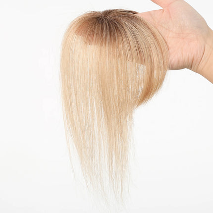 Ombre Light Blonde Real Human Hair Toppers with Swiss Lace Base Hair 3D Air Bangs 10inch Human Hair Topper for Women Hair Loss