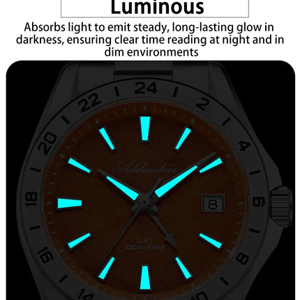 ADDIESDIVE Luxury Swiss Ronda GMT Watch 200M Water Resistant Dual Time Zone BGW9 Luminous 38mm Stainless Steel Quartz Movement