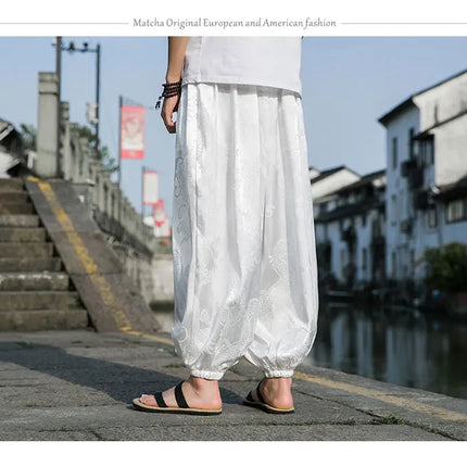 Vendite calde Pantaloni Da Uomo 2024 Nuovo Drago di Seta del Ghiaccio Fiore Scuro Bloomers Moda Allentata Gamba Larga Casual di Alta Qualità Pantaloni Maschili di Marca