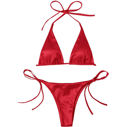 Sexy 13 colori Halter Satin Bikini brasiliano Donna Costumi da bagno Costume da bagno femminile Bikini a due pezzi Bagnante Costume da bagno Swim V4966 platinumshop