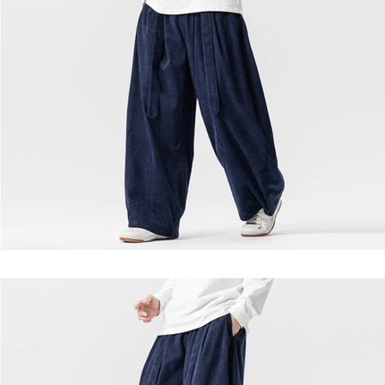 Pantaloni di velluto a coste da uomo 2025Autunno Inverno Caldo Casual Pantaloni comodi Stili giapponesi Harun Pantaloni da uomo oversize a gamba larga in tinta unita