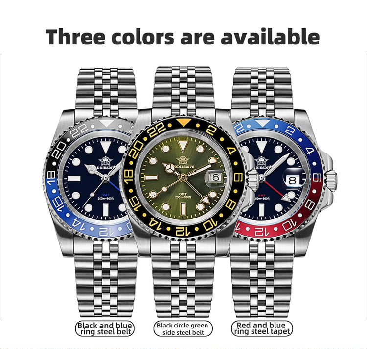ADDIESDIVE 40mm GMT Watch Men Top Brand Quartz Wristwatch Luxury Ceramic Bezel 20Bar Diving Waterproof Luminous Watch AD2050
