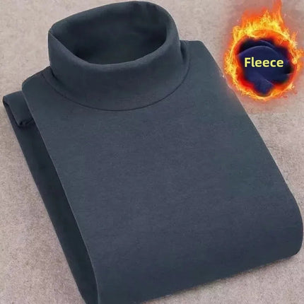 Double-Sided Fleece Long Sleeve T-Shirt For Men Autumn/Winter Half Polo/Turtle Neck Base Layer Top Inner Warm Top PlatiNum