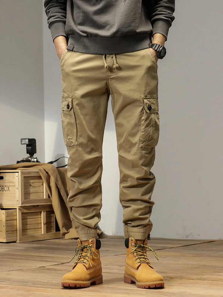 2023 New Multi-Pockets Spring Summer Cargo Pants Men Streetwear Zipper Leg Skinny Work Joggers Cotton Casual Tactical Trousers