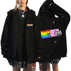 Game Rainbow Nyan Cat Funny Meme Zipper Hoodie Men Women Casual Humor Zip Up Jacket Fleece Cotton Oversized Zip Up Sweatshirt