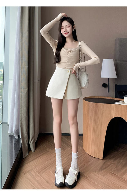 Autumn New Solid Woolen Shorts Skirt For Women 2025 New Fall Winter Small Fragrant Style Buttons Deco High Waisted Tweed Shorts