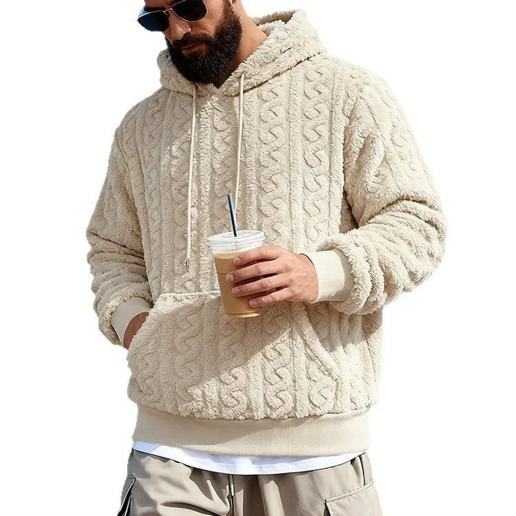 Cross-border Loose Men's Winter Retro Warm Double-Sided Velvet Casual Trend Hooded Pocket High Street Sweater