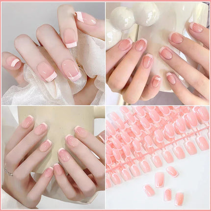 120Pcs Short Square Coffin Glossy Pink Full‑Cover Press‑On Acrylic Fake Nail Tips For DIY Nail Art Decoration