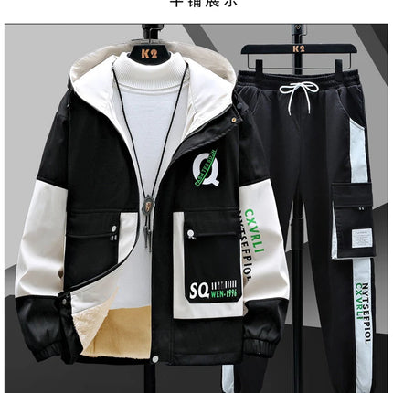 Winter Outfits Men Thick Warm Tracksuit Set Men Fashion Clothing SportswearJacket Pants 2 Piece Fleece Lined Sets
