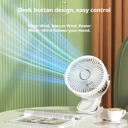 Ventilatore Portatile con Clip e Luci LED, 3 Velocità Regolabili, Silenzioso, da Scrivania, per Casa, Camera da Letto e Campeggio
