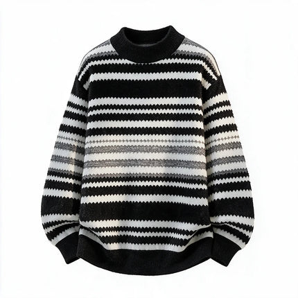 New Trendy Autumn and Winter Jacquard Pattern Pullover Sweater Casual Round Neck Color-Blocking Knit Men's Pullover