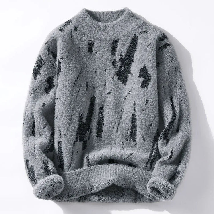 Men Round Neck Pullovers Long Sleeve Jumpers Print Knitted Sweater Slight Strech Regular Casual Simple Thick Winter 2025