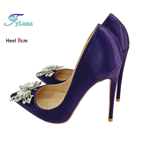 Scarpe da donna in raso Primavera Autunno Decorazione farfalla con strass Tacchi alti eleganti 8CM 10CM 12CM Décolleté da banchetto a punta moda