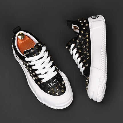 Luxury Designer Men's Punk Rivet Thick Bottom Lace Up Shoes Causal Flats Moccasins Male Rock Hip-hop Walking Sneakers