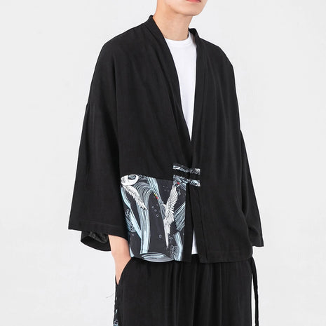 Camicia da uomo in cotone e lino samurai giapponese, camicie da uomo casual tradizionali retrò larghe, abbigliamento traspirante, confortevole ed elegante